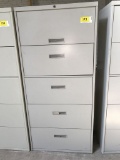 metal 5-drawer lateral file cabinet; beige; measures 30