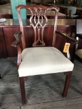 arm chair with wood; cream fabric