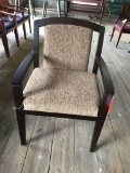reception chair with wood; brown fabric