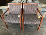 reception chair with wood; stripe fabric; 2pc