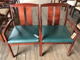 reception chair with wood; greenish-blue leather; 2pc