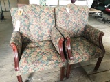 arm chair with wood; floral print fabric; 2pc