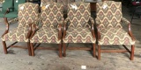 arm chair with wood; floral fabric; 4pc