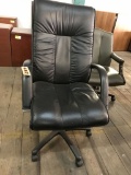 rolling office chair; black leather