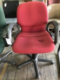 rolling office chair; red fabric