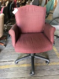 rolling arm chair; red fabric