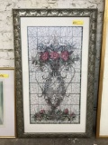 framed art print - mosaic vase with roses by (illegible); 27