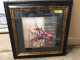 framed art print - red lily; damage to corner of frame; 29