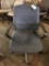 rolling office chair, blue print fabric