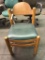 reception chair, green leather with wood