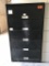 metal 5-drawer lateral file cabinet, black, measures 36