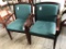 reception chair with wood, green fabric, 2pc