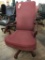 rolling office chair, red fabric with wood