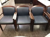 reception chair, blue leather with wood, 11pc