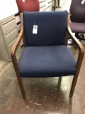 reception chair, blue fabric with wood