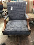 rolling office chair, print fabric with wood