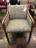 reception chair, floral fabric with wood