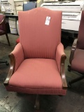 arm chair, red fabric with wood