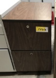 metal 2-drawer letter file cabinet, artificial wood grain, rolls, measures 15.5