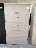 metal 5-drawer lateral file cabinet, gray, measures 36