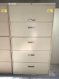 metal 5-drawer lateral file cabinet, beige, measures 36