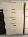metal 5-drawer lateral file cabinet, tan, measures 36
