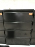 metal 4-drawer lateral file cabinet, black, measures 36
