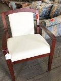 reception chair with wood, cream fabric