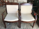 reception chair with wood, cream fabric, 2pc