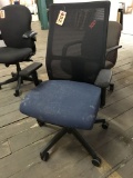 rolling office chair, blue/black fabric