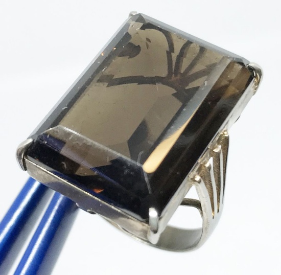 Smoky Quartz ring; 9.0g sterling silver; size 7.5