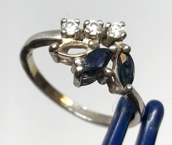 Sapphire and Diamond ring; missing one sapphire; 2.3g sterling silver; size 6.5