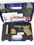 S&W m# M&P45 45ca pistol ; s# HNS8189 ; in original case; 2 mags; grips; tan/black