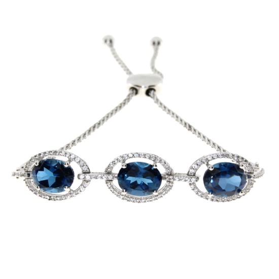 7.50ct London Blue Topaz and Created Sapphire bolo bracelet in Sterling Silver. Retail price $160. D