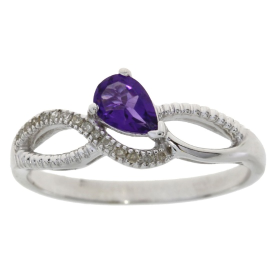 0.35ct Amethyst and 0.06ct Diamond ring in 10kt White Gold. Ring size 7. Diamonds are H-I color, rou