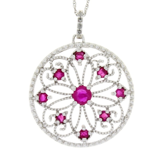 0.60ct Ruby and 0.02ct Diamond necklace in 10kt White Gold. Diamonds are I-J color, round, I1-I3 cla