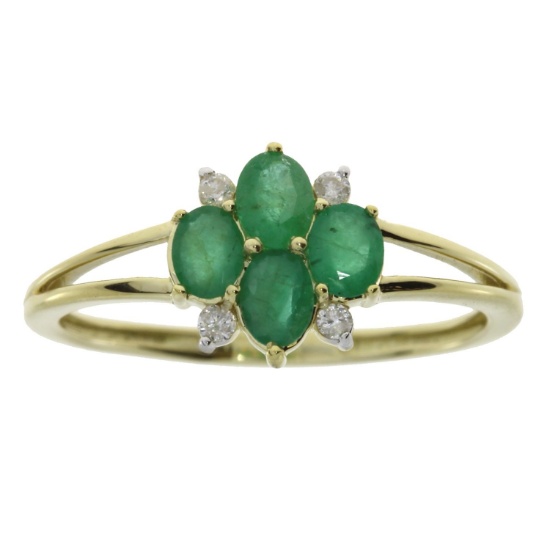 0.50ct Emerald and 0.06ct Diamond ring in 14kt Yellow Gold. Ring size 7. Diamonds are H-I color, rou