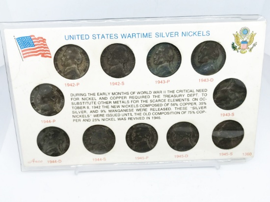 WWII silver nickels set in vintage holder. Due to increased fraud activity, any coin/jewelry purchas