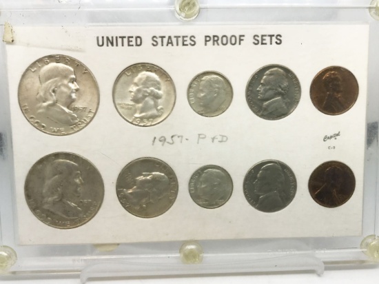 1957 proof set, plain and D, in vintage holder. Due to increased fraud activity, any coin/jewelry pu
