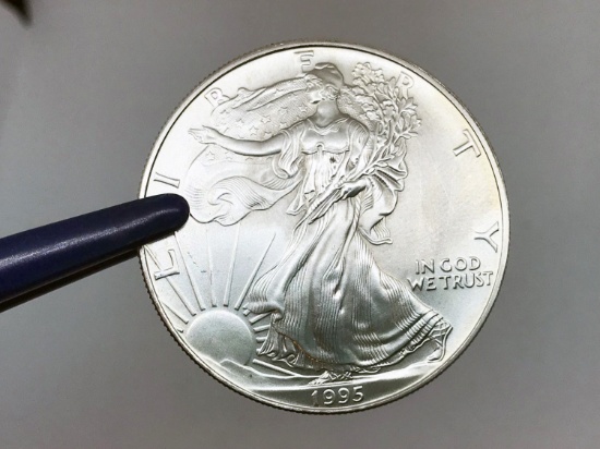 1995 Silver Eagle dollar, uncirculated. Due to increased fraud activity, any coin/jewelry purchase t