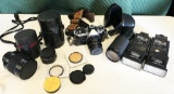 vintage 35mm camera equipment - Nikon FE2 camera, Promura FD900TT flash, Fitco Blitz CD900TT flash, 