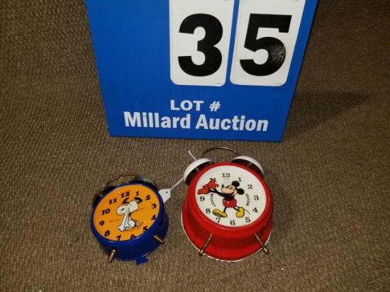 Two Disney wind up clocks: Mickey is a Bradley German clock. Snoopy is made in West Germany