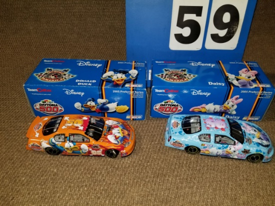 Two Disney Team Caliber Daytona 500 Nascar toys.  2008 Preferred Series.  Daisy & Donald