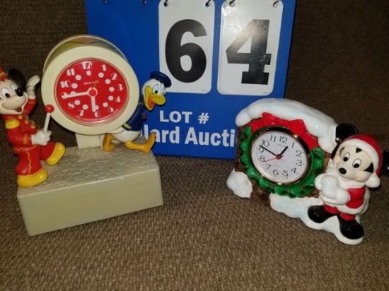 One Seiko Mickey Christmas Clock & One Bradley Mickey & Donald Clock