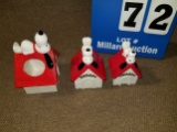 Two Snoopy coing Banks & 1 Snoopy holder