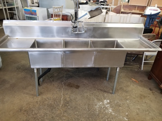 7 1/2 foot 3 Bay Stainless Steel Sink with faucet