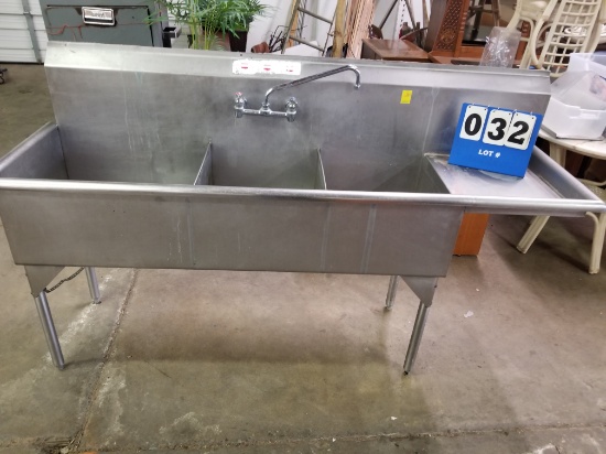6 1/2 Foot 3 bay Stainless Steel Sink with 'faucet