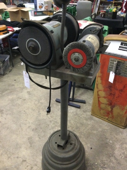 Two bench grinders with stand