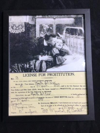 1800s  Lace Fragment & a COPY of a Historic West Prostitution Lic. & a COPY of a Prostitution Pic
