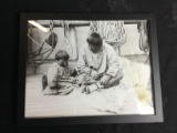 Genuine Taxidermy Polar Bear Fur and Framed COPY of a Historic Polar Bear Picture